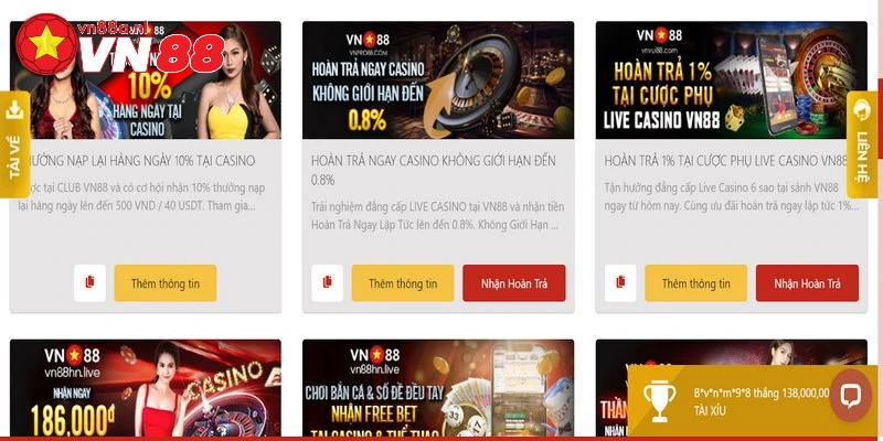 Khuyến mãi Casino hoàn trả không giới hạn 0.8%